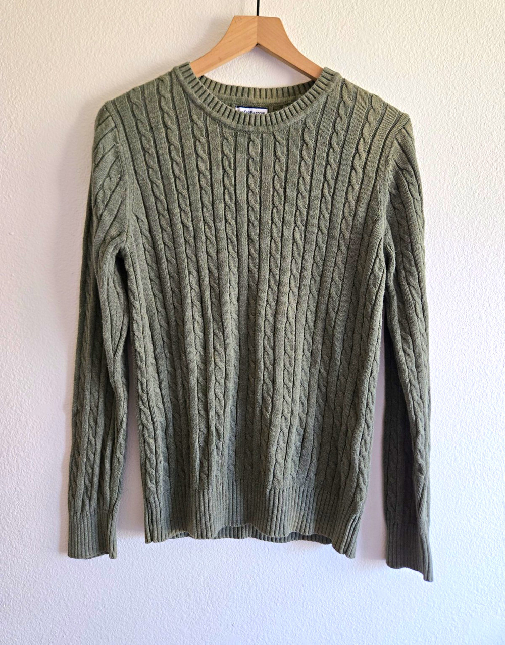 Croft & Barrow Cable Knit Fisherman Cotton Sweater Olive Green Preppy Coastal LG